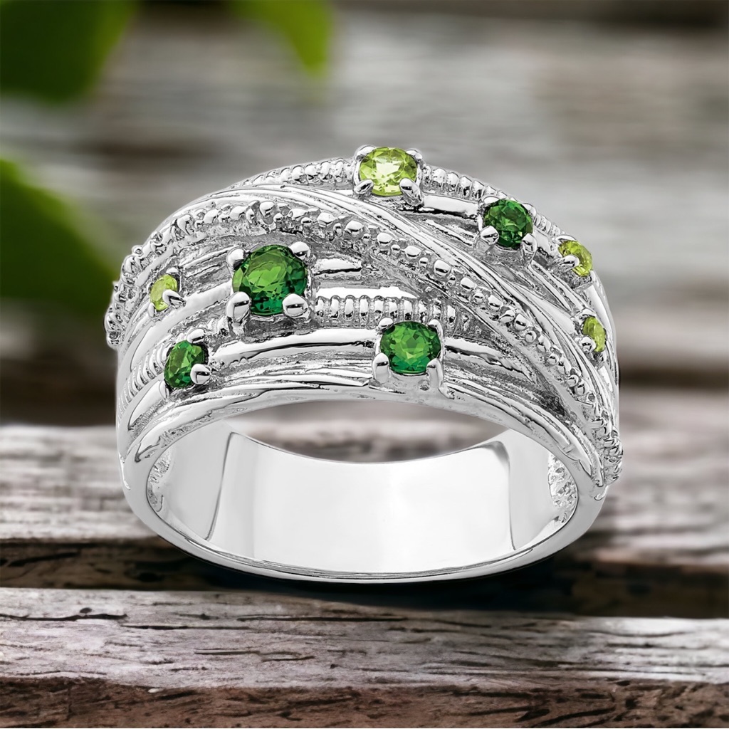 Sterling Silver Chrome Diopside Peridot August Birthstone Ring Size 8 153$